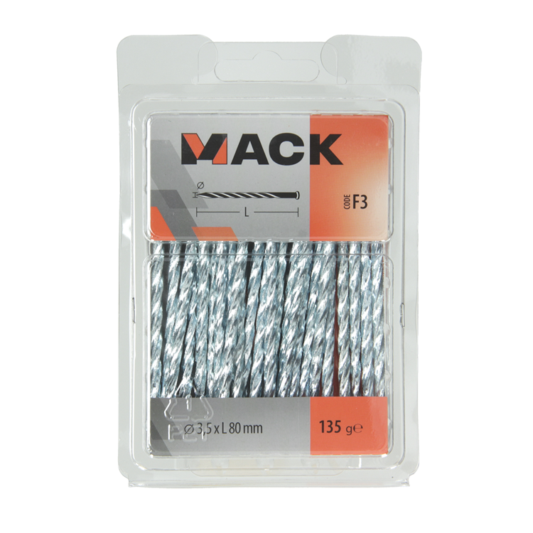Mack 1017161 - clavo torcido pk galvanizado 135gr 3,5 x 80 mm | 5 piezas