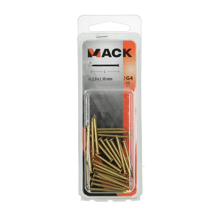 Mack 1017165 - clavo cabeza plana latón 20 gr2.0 x 30 mm | 10 piezas