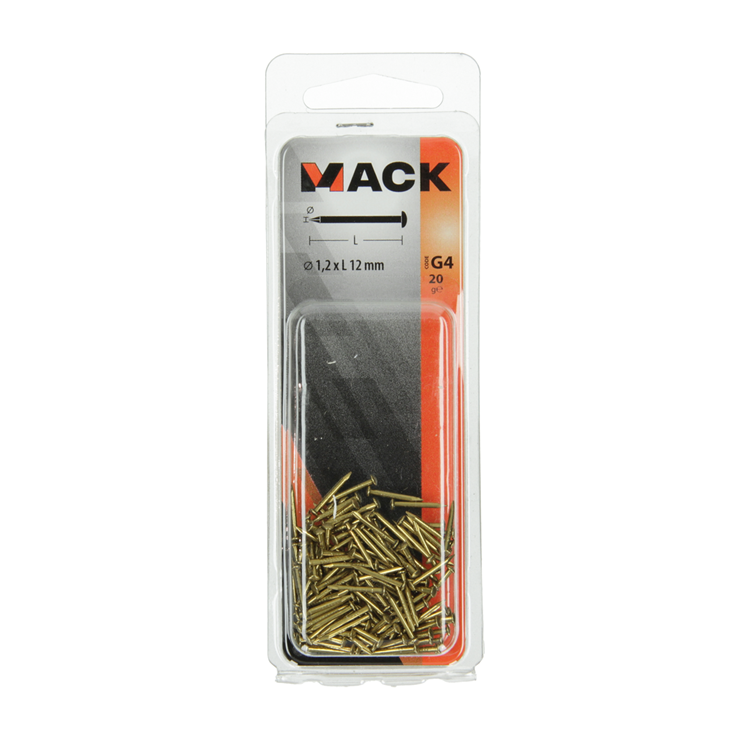 Mack 1017167 - clavo cabeza convexa latón 20 gr 1,2 x 12 mm | 10 piezas