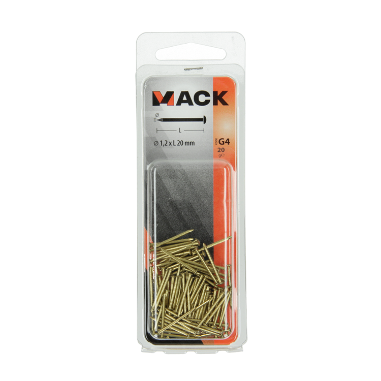 Mack 1017168 - clavo cabeza convexa latón 20 gr 1,2 x 20 mm | 10 piezas