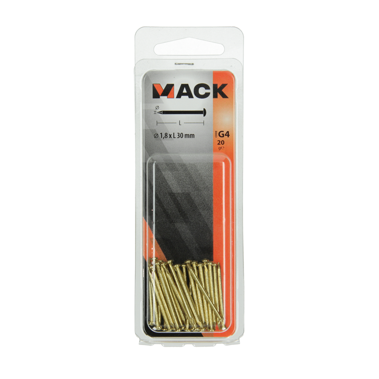 Mack 1017173 - clavo cabeza convexa latón 20 gr 1,8 x 30 mm | 10 piezas