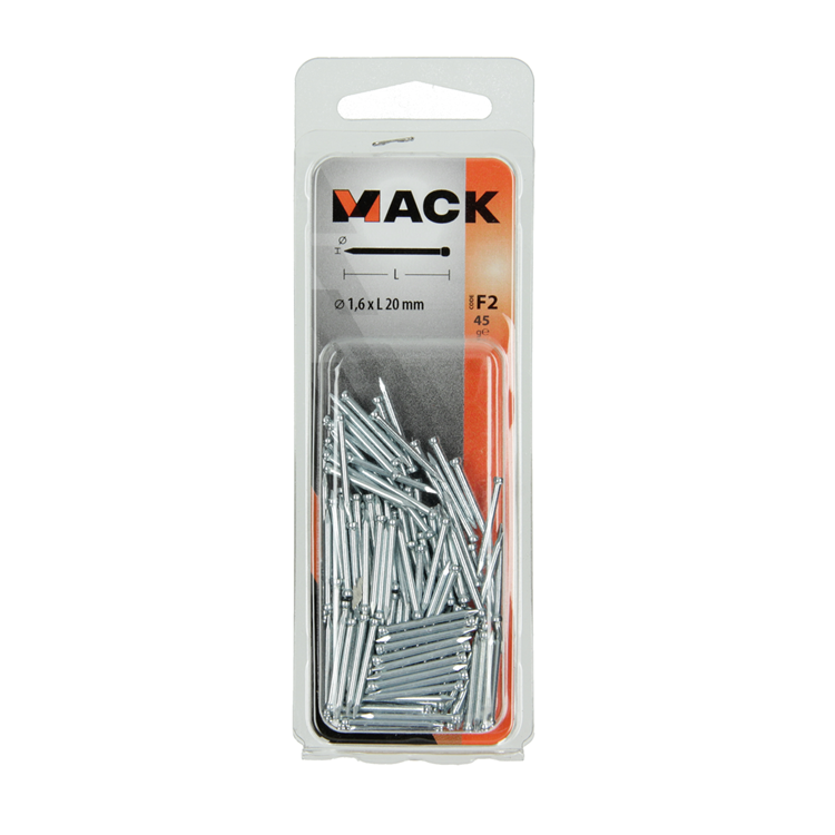 Mack 1017174 - clavo cabeza redonda acero endurecido 45 grados 1,6 x 20 mm | 10 piezas