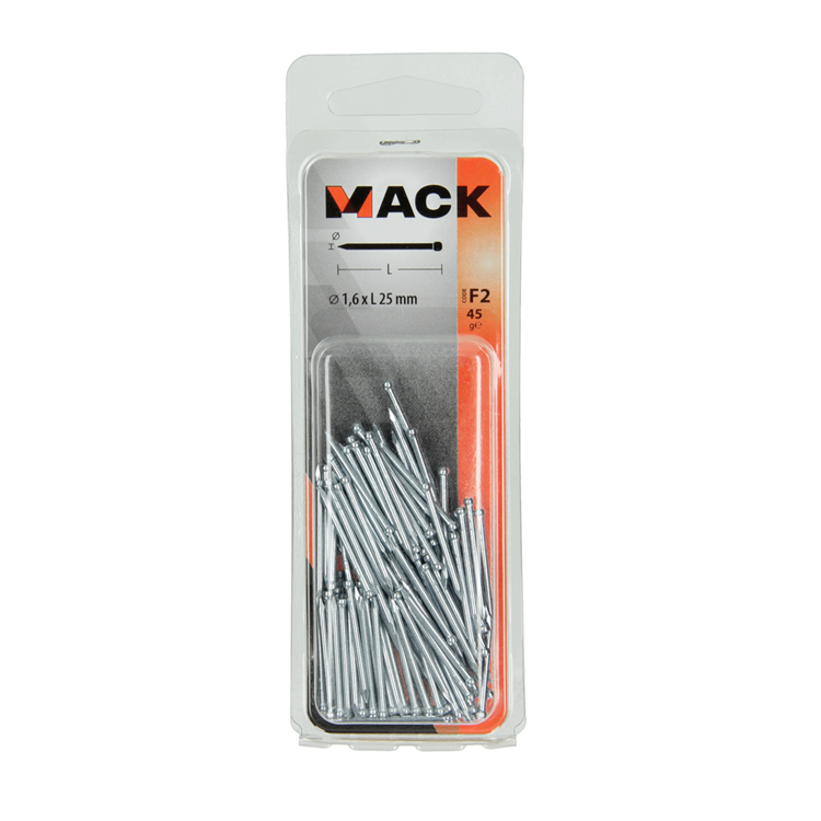 Mack 1017175 - clavo cabeza redonda acero endurecido 45 grados 1,6 x 25 mm | 10 piezas