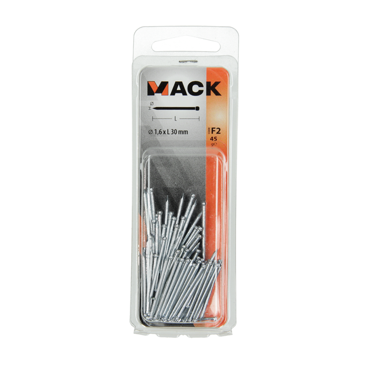 Mack 1017176 - clavo cabeza redonda acero endurecido 45 grados 1,6 x 30 mm | 10 piezas