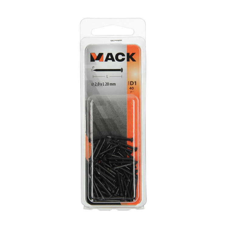 Mack 1017178 - clavo de acero bvk acero pavonado 40 gr 2,0 x 20 mm | 10 piezas