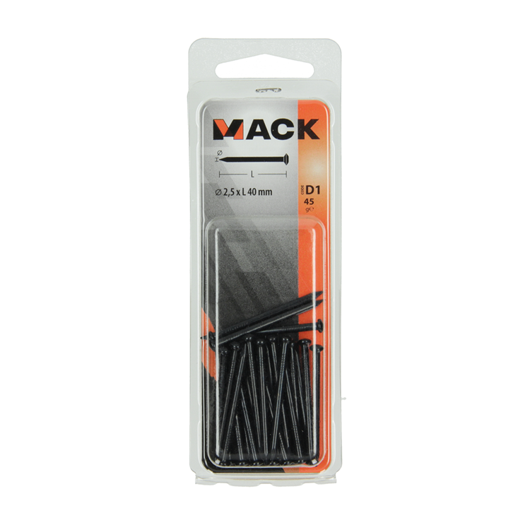 Mack 1017181 - clavo de acero bvk acero pavonado 45 gr 2,5 x 40 mm | 10 piezas