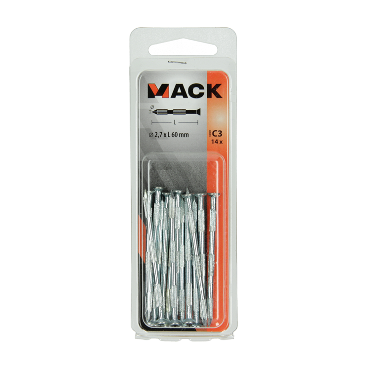 Mack 1017189 - clavo para costillas de acero uk st. endurecido + galvanizado 14 piezas 2,7 x 60 mm | 10 piezas