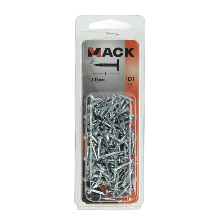 Mack 1017191 - bloque clavo acero galvanizado 50 gr14 mm | 10 piezas