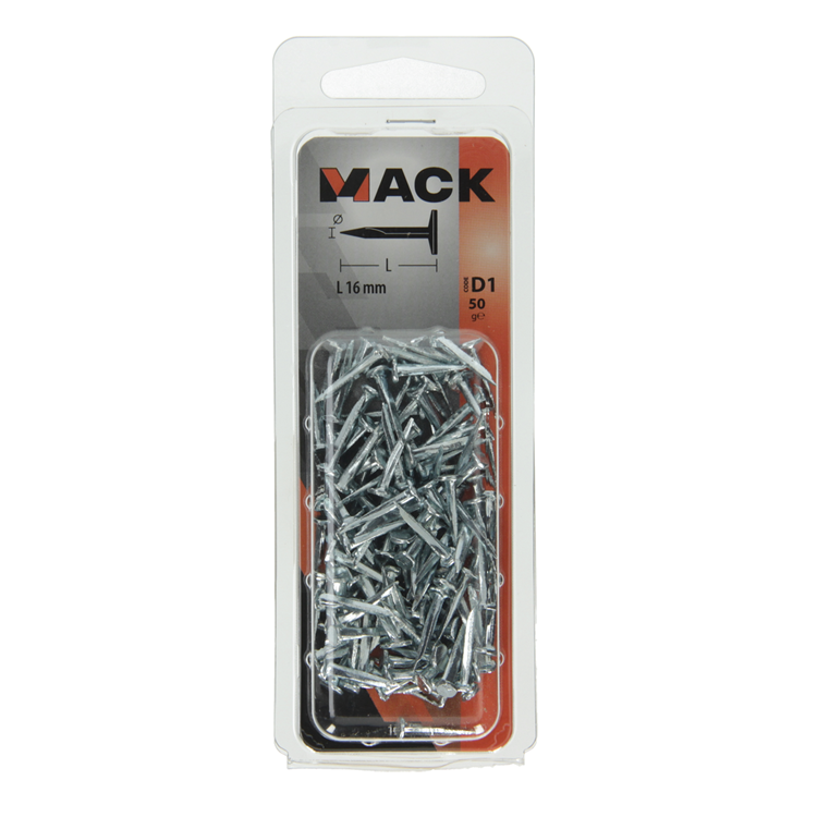 Mack 1017192 - bloque clavo acero galvanizado 50 gr16 mm | 10 piezas