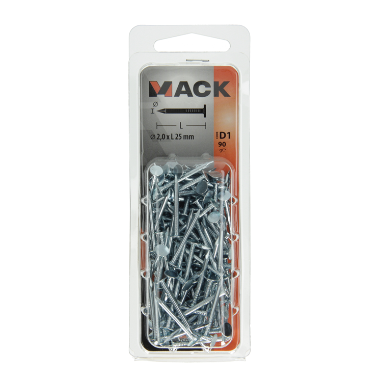 Mack 1017198 - Clavo de techo acero galvanizado 90 gr 2,0 x 25 mm | 5 piezas