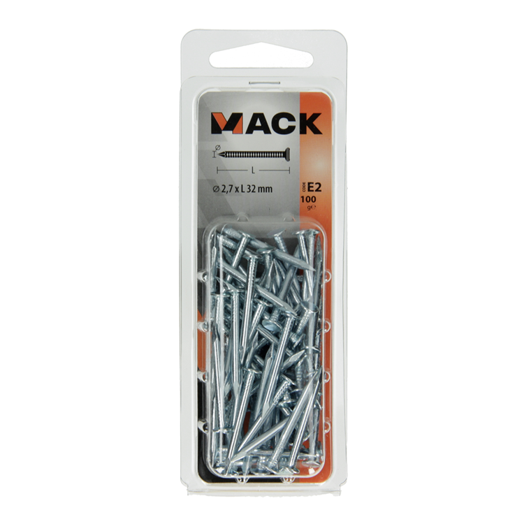 Mack 1017199 - Clavo para placas de yeso acero galvanizado 100 gr 2,7 x 32 mm | 5 piezas