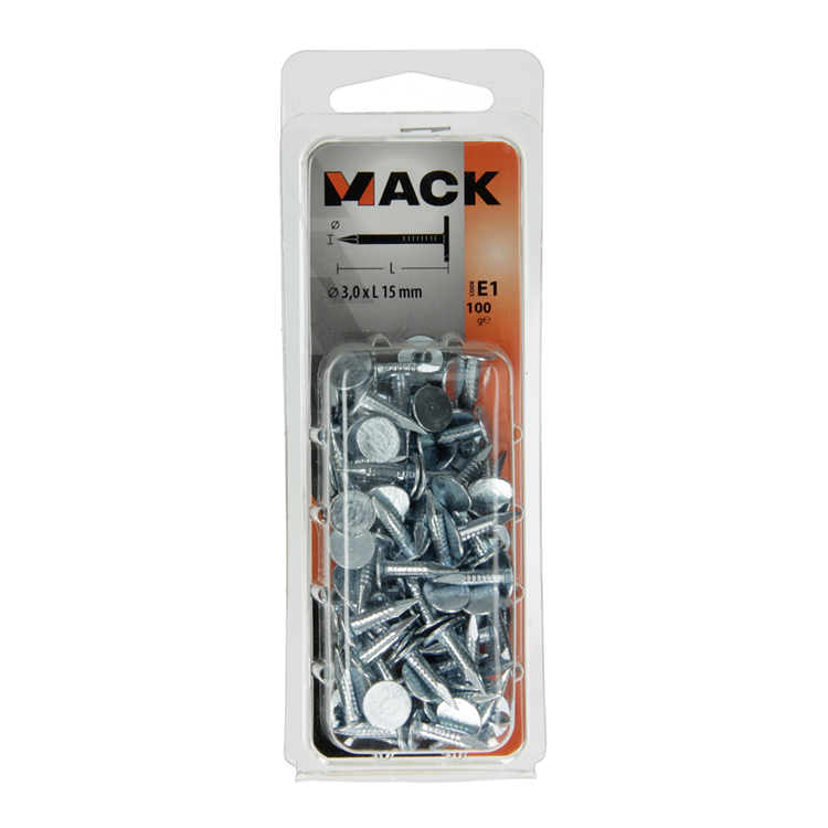 Mack 1017200 - shale nail steel galvanized 100 gr 3.0 x 15 mm | 5 piezas