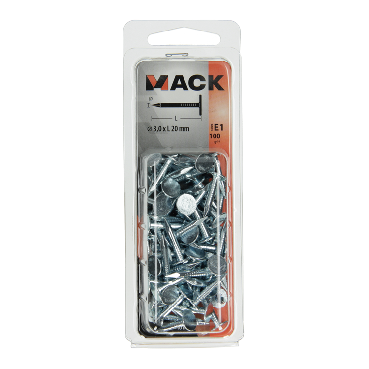 Mack 1017201 - clavo de esquisto de acero galvanizado 100 gr 3,0 x 20 mm | 5 piezas
