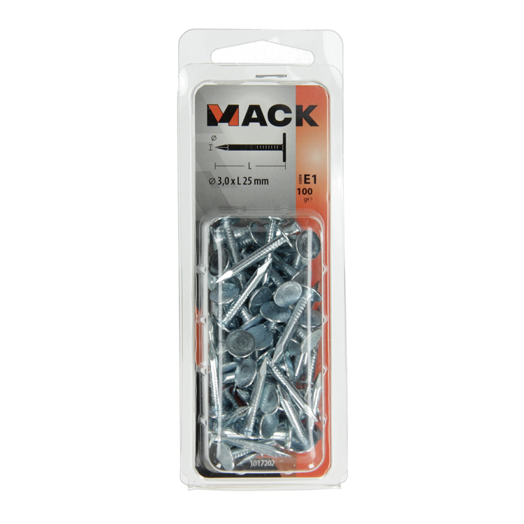 Mack 1017202 - clavo de esquisto de acero galvanizado 100 gr 3,0 x 25 mm | 5 piezas