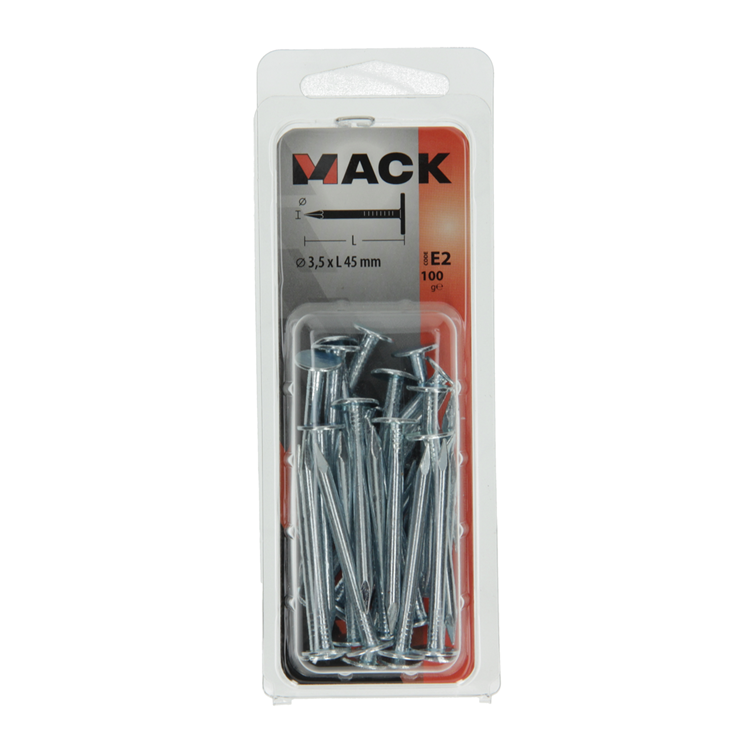 Mack 1017205 - clavo de esquisto de acero galvanizado 100 gr 3,5 x 45 mm | 5 piezas