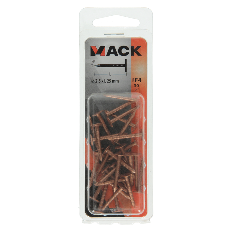 Mack 1019641 - clavo de esquisto cobre 30 gr 2,5 x 25 mm | 10 piezas