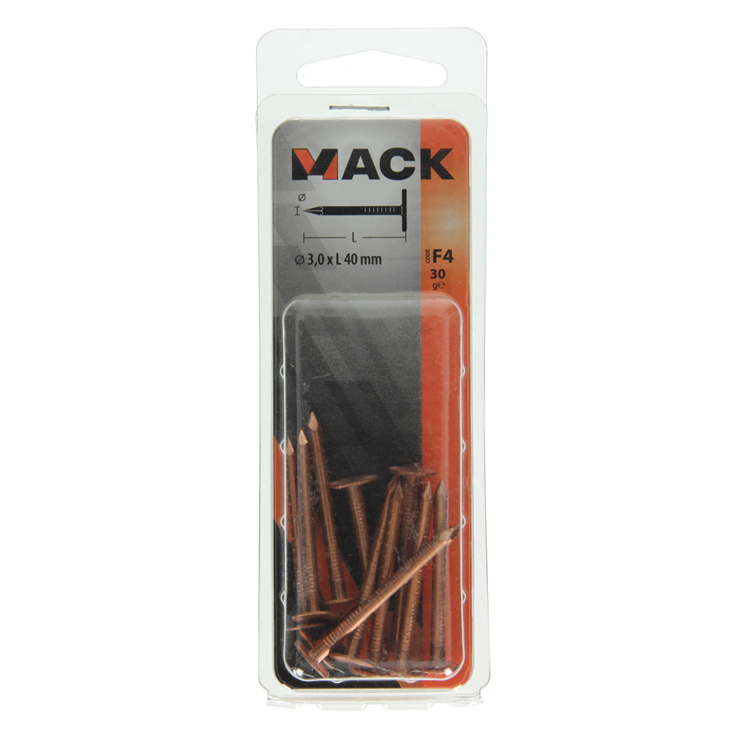 Mack 1019643 - clavo de esquisto cobre 30 gr 3,0 x 40 mm | 10 piezas