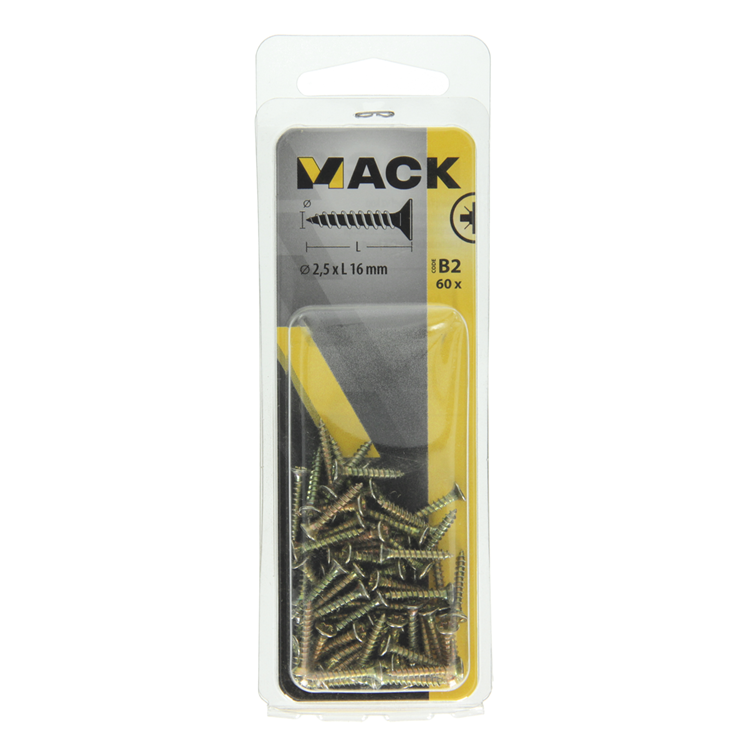 Mack 1017214 - tornillo para aglomerado con cabeza chapado en amarillo 60 piezas 2,5 x 16 mm | 10 piezas