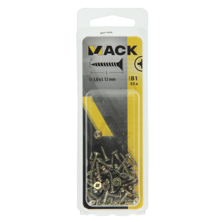 Mack 1017215 - tornillo para aglomerado con cabeza chapada en amarillo 55 piezas 3,0 x 12 mm | 10 piezas