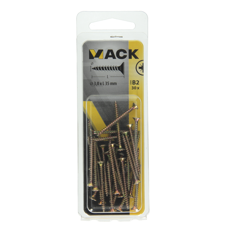 Mack 1017220 - tornillo para aglomerado con cabeza chapada en amarillo 30 piezas 3,0 x 35 mm | 10 piezas