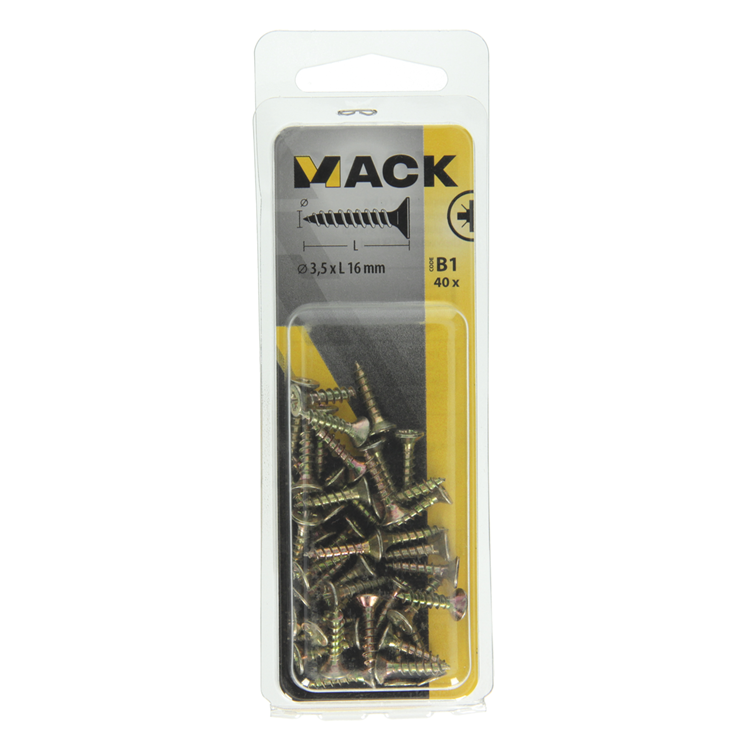 Mack 1017222 - tornillo para aglomerado con cabeza chapado en amarillo 40 piezas 3,5 x 16 mm | 10 piezas