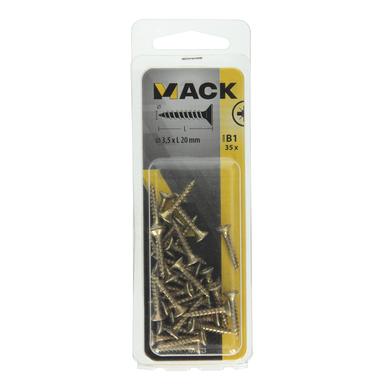 Mack 1017223 - tornillo para aglomerado con cabeza chapada en amarillo 35 piezas 3,5 x 20 mm | 10 piezas