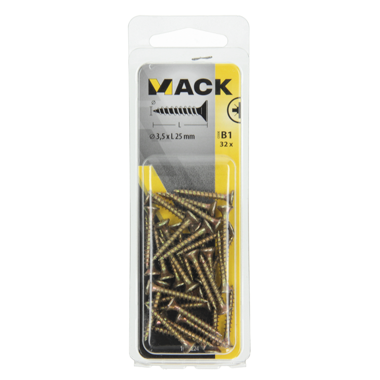 Mack 1017224 - tornillo para aglomerado con cabeza chapada en amarillo 32 piezas 3,5 x 25 mm | 10 piezas