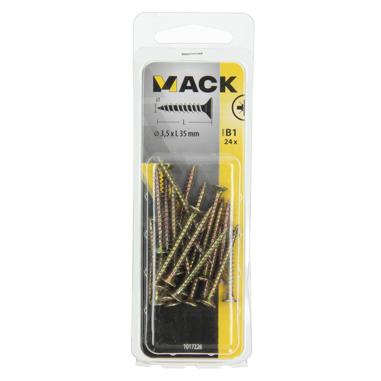 Mack 1017226 - tornillo para aglomerado con cabeza chapado en amarillo 24 piezas 3,5 x 35 mm | 10 piezas