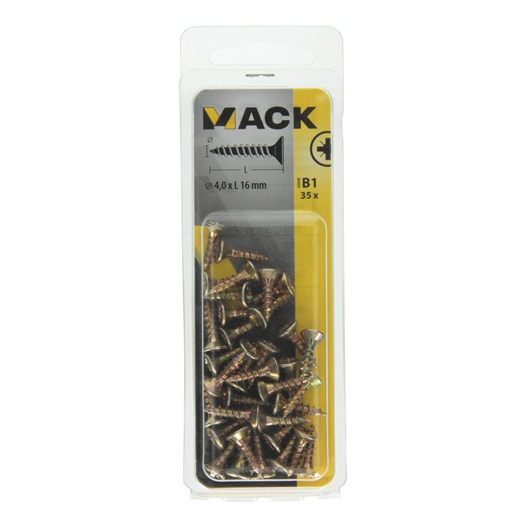Mack 1017230 - tornillo para aglomerado con cabeza chapada en amarillo 35 piezas 4,0 x 16 mm | 10 piezas