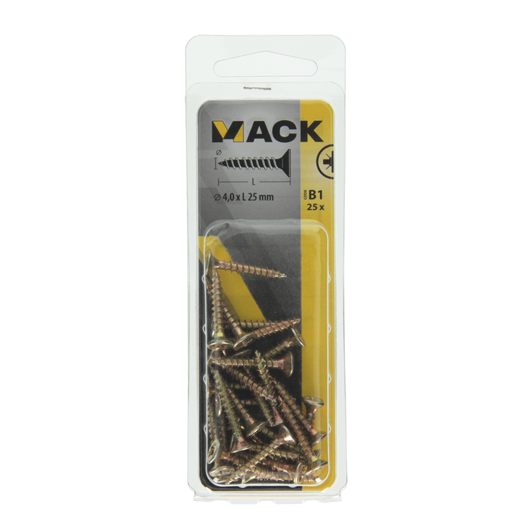 Mack 1017232 - tornillo para aglomerado con cabeza chapado en amarillo 25 piezas 4,0 x 25 mm | 10 piezas
