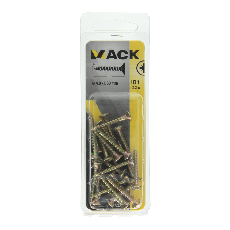 Mack 1017233 - tornillo para aglomerado con cabeza chapado en amarillo 22 piezas 4,0 x 30 mm | 10 piezas
