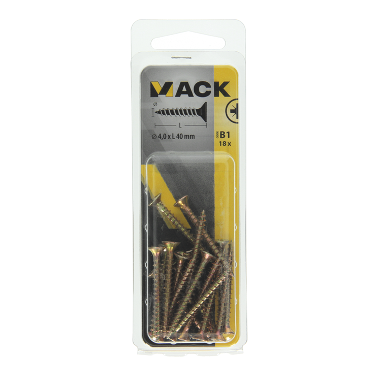 Mack 1017235 - tornillo para aglomerado con cabeza chapado en amarillo 18 piezas 4,0 x 40 mm | 10 piezas