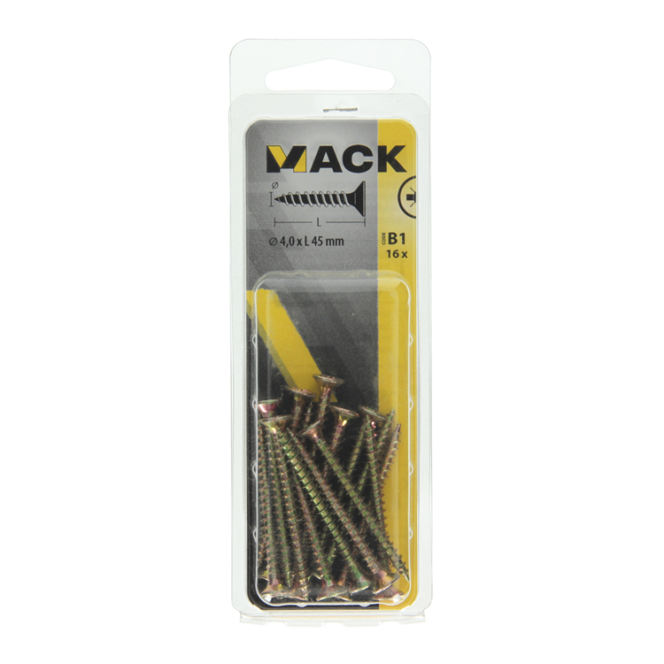 Mack 1017236 - tornillo para aglomerado con cabeza chapado en amarillo 16 piezas 4,0 x 45 mm | 10 piezas