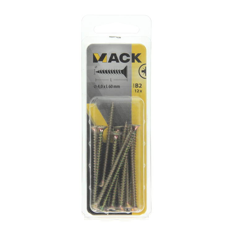 Mack 1017238 - tornillo para aglomerado con cabeza chapada en amarillo 12 piezas 4,0 x 60 mm | 10 piezas