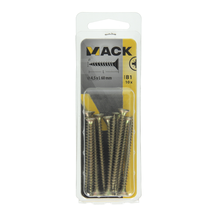 Mack 1017249 - tornillo para aglomerado con cabeza chapada en amarillo 10 piezas 4,5 x 60 mm | 10 piezas