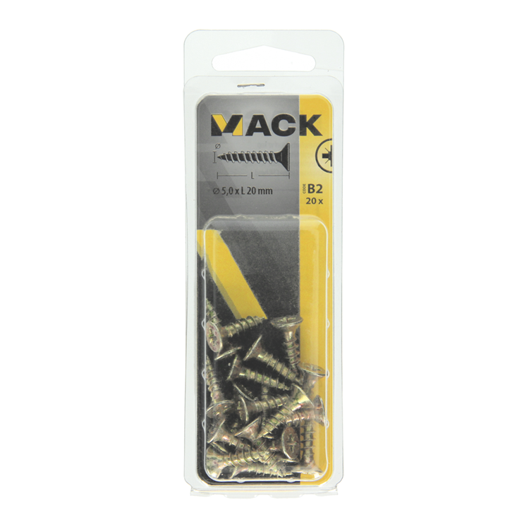 Mack 1017251 - tornillo para aglomerado con cabeza chapado en amarillo 20 piezas 5,0 x 20 mm | 10 piezas