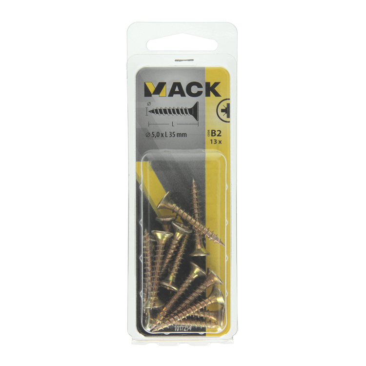 Mack 1017254 - tornillo para aglomerado con cabeza chapada en amarillo 13 piezas 5,0 x 35 mm | 10 piezas