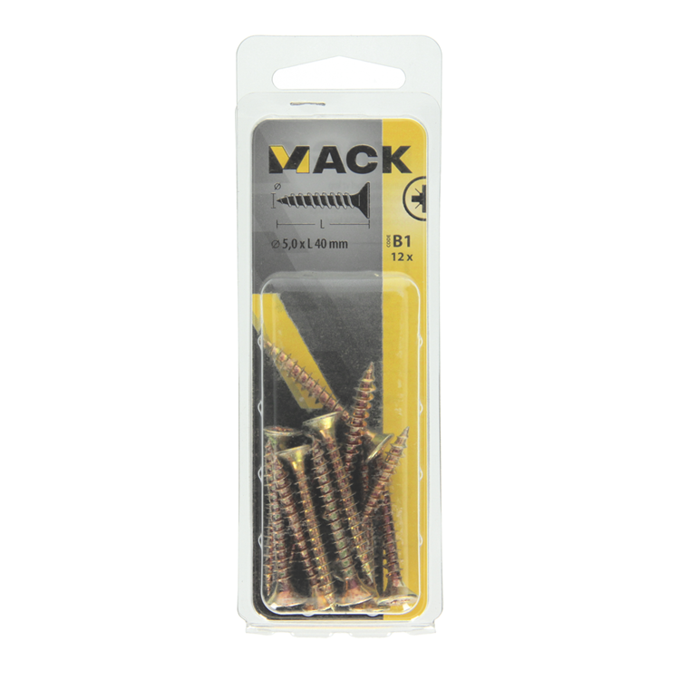 Mack 1017255 - tornillo para aglomerado con cabeza chapado en amarillo 12 piezas 5,0 x 40 mm | 10 piezas