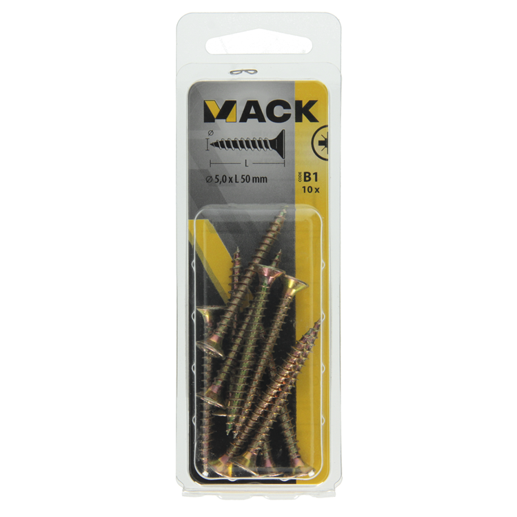 Mack 1017257 - tornillo para aglomerado con cabeza chapado en amarillo 10 piezas 5,0 x 50 mm | 10 piezas