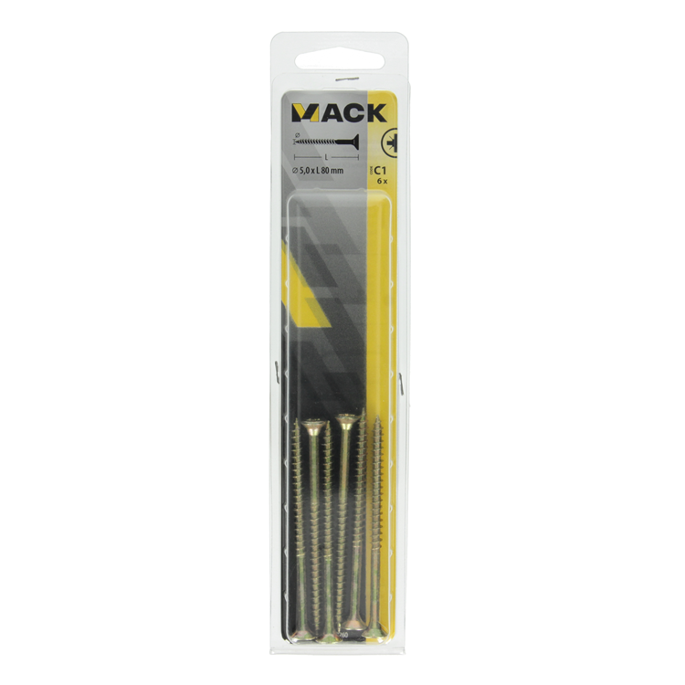 Mack 1017260 - tornillo para aglomerado con cabeza chapada en amarillo. 6 piezas 5,0 x 80 mm | 5 piezas