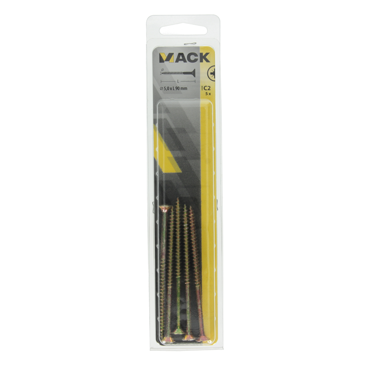 Mack 1017261 - tornillo para aglomerado con cabeza chapada en amarillo. 5 piezas 5,0 x 90 mm | 5 piezas