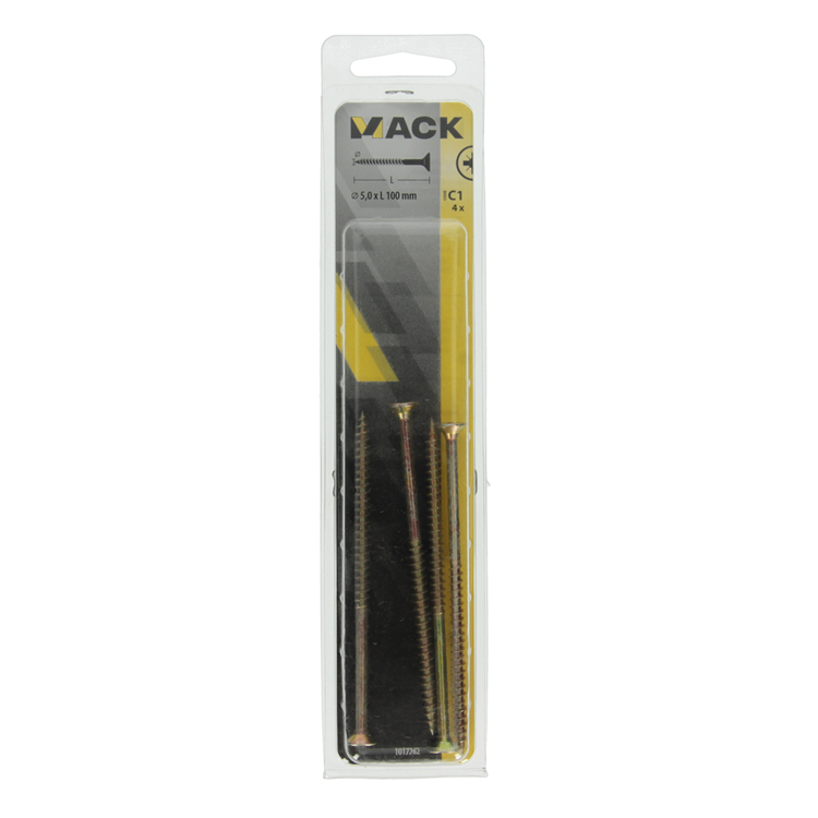Mack 1017262 - Tornillo para aglomerado con cabeza chapada en amarillo. 4 piezas 5,0 x 100 mm | 5 piezas
