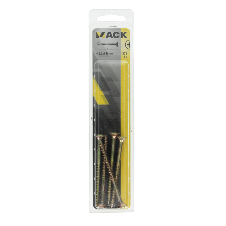Mack 1017265 - tornillo para aglomerado con cabeza chapada en amarillo. 5 piezas 6,0 x 80 mm | 5 piezas