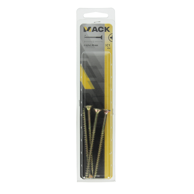 Mack 1017266 - tornillo para aglomerado con cabeza chapada en amarillo. 4 piezas 6,0 x 90 mm | 5 piezas