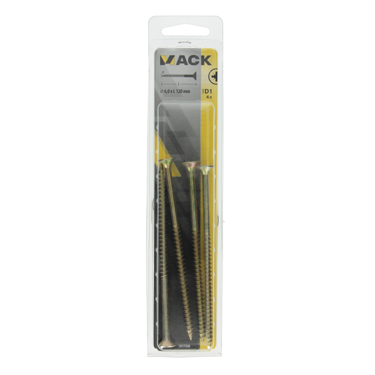 Mack 1017268 - tornillo para aglomerado con cabeza chapada en amarillo. 4 piezas 6,0 x 120 mm | 5 piezas