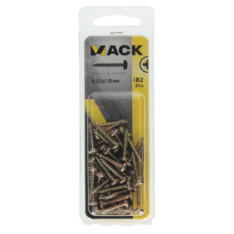 Mack 1017270 - tornillo para aglomerado cabeza cilíndrica chapado en amarillo 35 piezas 3,5 x 20 mm | 10 piezas