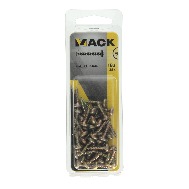 Mack 1017271 - tornillo para aglomerado cabeza cilíndrica chapado en amarillo 35 piezas 4,0 x 16 mm | 10 piezas