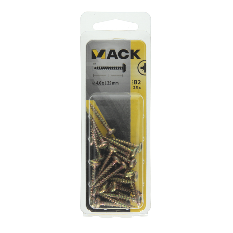 Mack 1017273 - tornillo para aglomerado cabeza cilíndrica chapado en amarillo 25 piezas 4,0 x 25 mm | 10 piezas