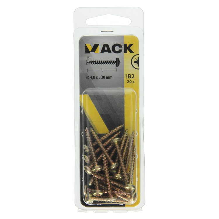 Mack 1017274 - tornillo para aglomerado cabeza cilíndrica chapado en amarillo 20 piezas 4,0 x 30 mm | 10 piezas