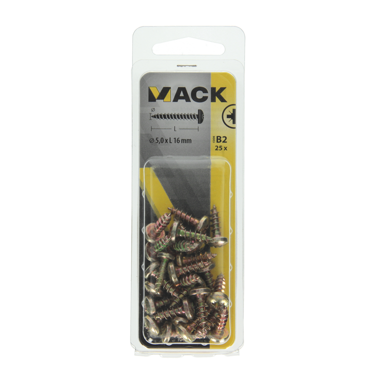 Mack 1017276 - tornillo para aglomerado cabeza cilíndrica chapado en amarillo 25 piezas 5,0 x 16 mm | 10 piezas